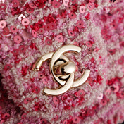 CHANEL 25S FLAP BAG 21 CM IN PINK SEQUINED TWEED WITH GOLD HARDWARE