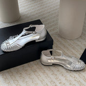 Summer New Hollow Roman Sandals Silver Sheepskin