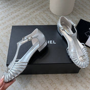 Summer New Hollow Roman Sandals Silver Sheepskin