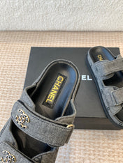 DAD SANDAL IN BLACK DENIM FABRIC MULE