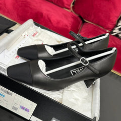 HIGH MARY JANE IN BLACK CALFSKIN AND SATIN