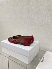 ALAIA BALLET FLAT IN BURGUNDY RED MESH LAMBSKIN