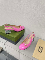 GG WOMEN'S HORSEBIT SLINGBACK IN FUSCIA PINK CALFSKIN WITH RHINSTONES