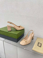 GG WOMEN'S HORSEBIT SLINGBACK 75MM IN TAN BEIGE CALFSKIN