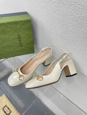GG WOMEN'S HORSEBIT SLINGBACK 75MM IN WHITE CALFSKIN