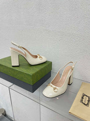 GG WOMEN'S HORSEBIT SLINGBACK 95MM IN WHITE CALFSKIN