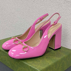 GG WOMEN'S HORSEBIT SLINGBACK 95MM IN FUSICA PINK CALFSKIN