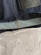Loewe Pocket Leather Skirt Dark Blue Denim Cotton