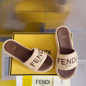 FF Sunshine 65 Beige Cotton Brown Leather Fibre Flatform Slide
