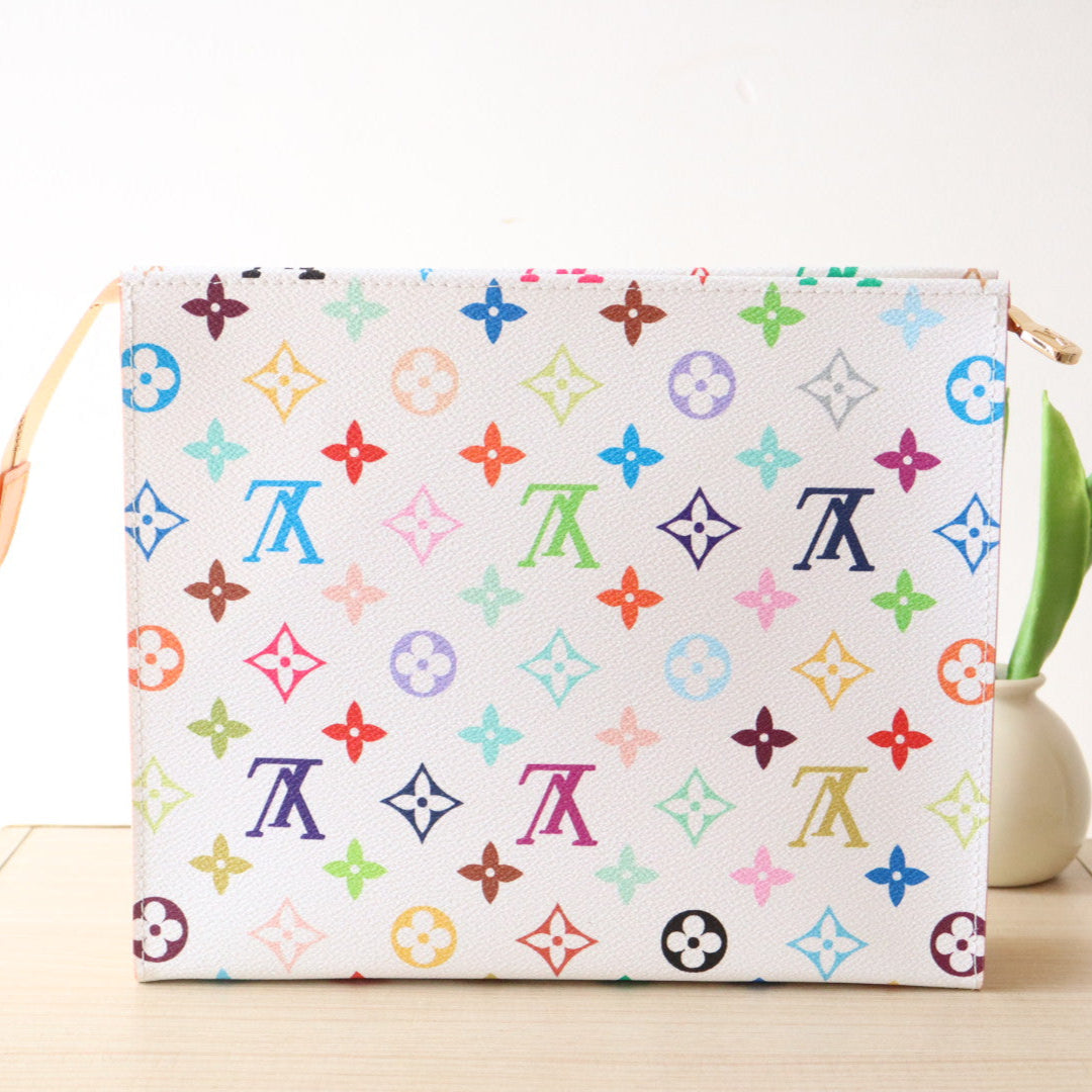 TOILETRY POUCH 25 IN WHITE MIX COLORFUL CALFSKIN