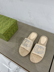 GG INTERLOCKING G ESPADRILLE CREAM FABRIC