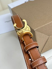 SMALL TRIOMPHE BELT 18 MM BRONZE BROWN LEATHER GOLD HARDWARE