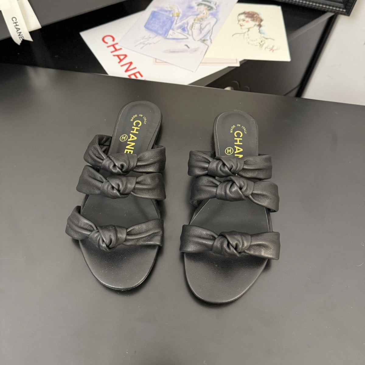 CC 25C Three Strap Mule Black Lambskin 233557