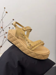 THICK-SOLED SANDALS 55 MM IN SAND YELLOW CALFSKIN