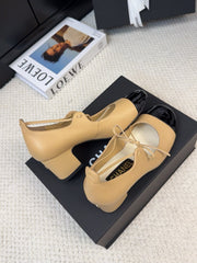 MARY JANE PUMPS 55 MM IN SAND YELLOW MIX BLACK LAMBSKIN