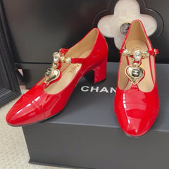 MARY JANE SHOES IN RUBY RED PATENT CALFSKIN 55 MM
