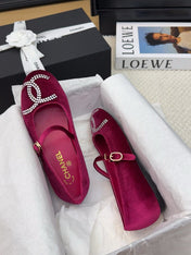 MARY JANE SHOES IN JAM PURPLE VELVET WITH CRYSTALS LOGO