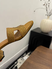 HM 26S OASIS SANDAL IN GOLDEN BROWN SUEDE WITH CRYSTALS