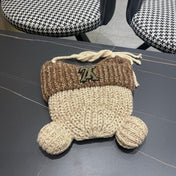 KNITTED BEANIE HAT WITH CUTE EARS IN BEIGE MIX BROWN WOOL 403482