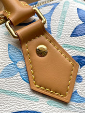 SPEEDY BANDOULIÈRE 20 IN LAGOON BLUE MONOGRAM TILES CANVAS GOLD BUCKLE