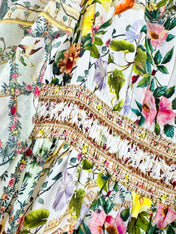 V-NECK LAYERED SILK PRINT MAXI DRESS
