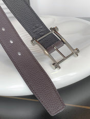 HM REVERSIBLE BLACK AND CHOCOLATE BROWN LEATHER STRAP 32 MM COPPER HARDWARE