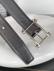 HM REVERSIBLE BLACK LEATHER STRAP 32 MM SILVER HARDWARE