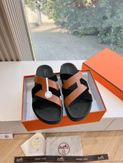 KAZIMIR SANDAL IN BRONZE BROWN CALFSKIN AND BLACK SUEDE