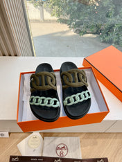 EXTRA SANDAL IN ARMY GREEN MIX ELECTRIC BLUE CALFSKIN