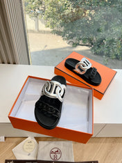 EXTRA SANDAL IN SILVER MIX BLACK CALFSKIN