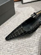 LEE SLINGBACK MID PUMPS IN BLACK CROCODILE SHINY CALFSKIN
