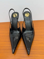 YSL 26S HEELED SLINGBACKS 100 MM IN BLACK GLOSSY CALFSKIN
