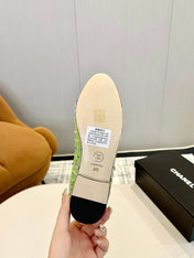 BALLET FLATS IN EMERALD GREEN TWEED AND FABRIC