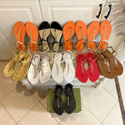 GG SIGNORINA THONG SANDALS IN GOLD MIX ORANGE SHEEPSKIN