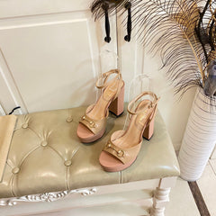 GG HORSEBIT PLATFORM SANDAL IN WHEAT BEIGE MIX LIGHT PINK SHEEPSKIN