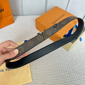 Pretty LV 30mm Reversible Belt Black Gold Buckle Black Brown Leather