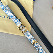 Josephine 20mm Reversible Belt Gold Buckle Black White Blue Leather