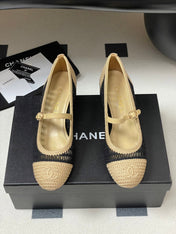 HIGH BALLET MARY JANE 50MM IN NATURAL BEIGE AND BLACK RAFFIA