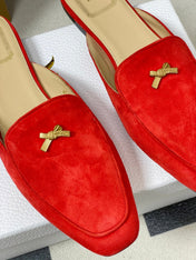 DIOR 26S MULES IN RED SUEDE WITH BOW