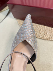 HIGH SLINGBACK 10 CM IN BEIGE SILK WITH FULL RHINSTONES