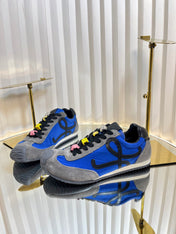 LOEWE 26S RUNNER 2.0 SNEAKERS IN GREY SUEDE AND DARK BLUE FABRIC