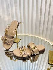 D-AVENUE SLIDES 25S IN BEIGE CALFSKIN MICRO CANNAGE MOTIF