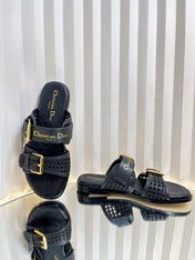 D-AVENUE SLIDES 25S IN BLACK CALFSKIN MICRO CANNAGE MOTIF