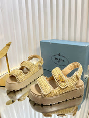 PRA THICK-SOLED SLIDE IN BEIGE RAFFIA