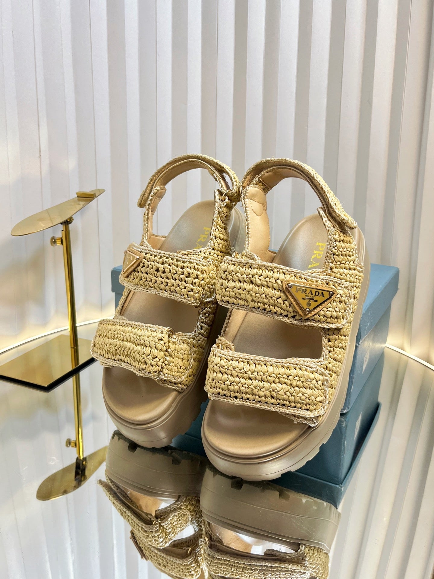 PRA THICK-SOLED SLIDE IN BEIGE RAFFIA