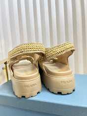PRA THICK-SOLED SLIDE IN BEIGE RAFFIA