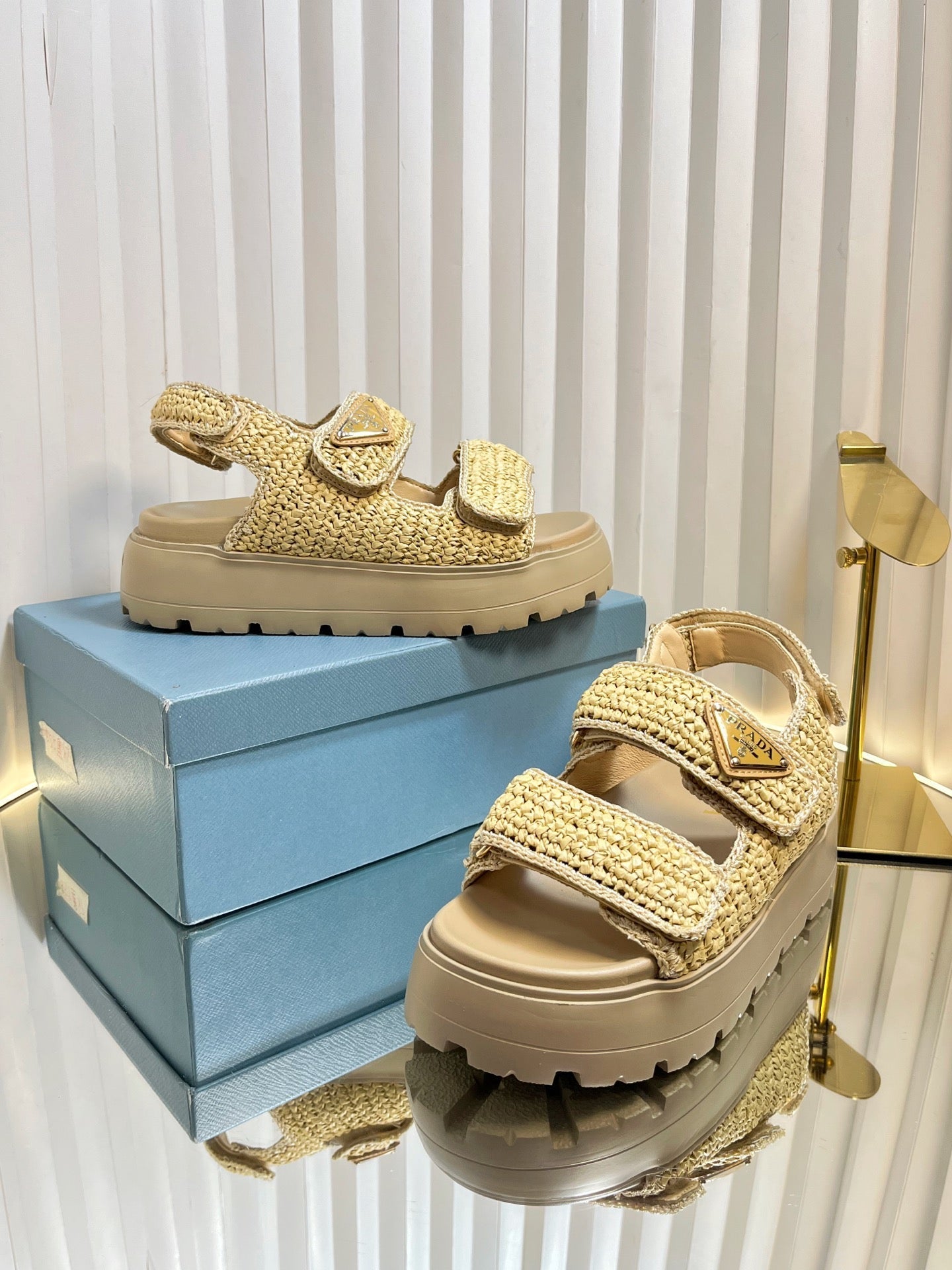 PRA THICK-SOLED SLIDE IN BEIGE RAFFIA