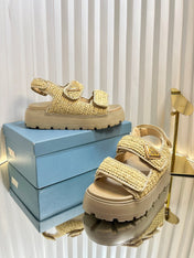 PRA THICK-SOLED SLIDE IN BEIGE RAFFIA