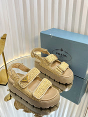 PRA THICK-SOLED SLIDE IN BEIGE RAFFIA