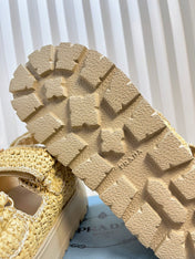 PRA THICK-SOLED SLIDE IN BEIGE RAFFIA
